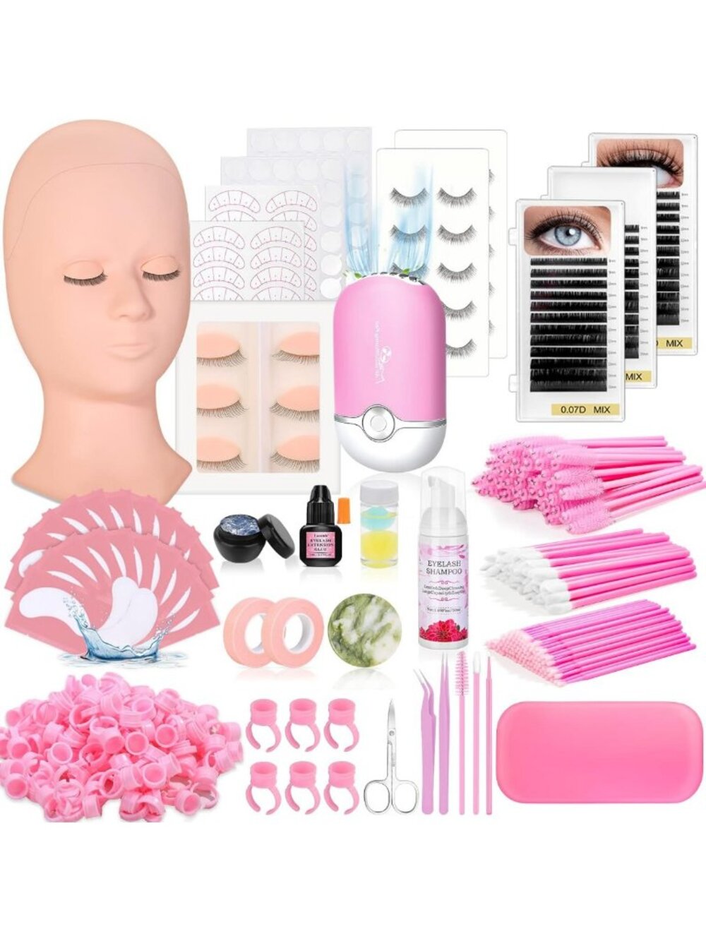 Comprehensive Eyelash Extension Practice Kit - 345 PCS with Mannequin Head